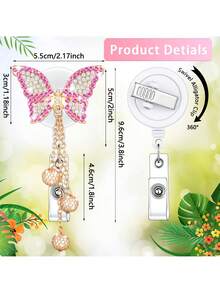 1pc Random Rhinestone Retractable Butterfly Nurse Badge Reel, Shiny Nursing ID Name Tag Clip, Suitable For Volunteer Nurses & Doctors Office Desk Accessories Desk Accessories Office Supplies Office Accessories - Multicolor - View 2