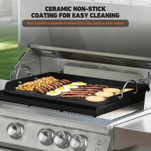 Universal BBQ Griddle With Handles For Most Grills Ceramic Coated Nonstick Flat Top Griddle For Outdoor Cooking 18L X 12.6W X 2.8H - 黑色 - 查看 4
