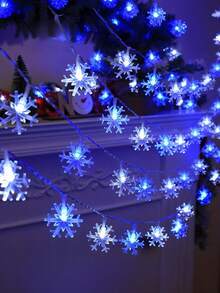 1pc LED Snowflake Lights String,Christmas Decor,Christmas Lights,Classic Snowflake LED String Lights For Christmas Decor, Fairy Lights, Battery Operated,Battery Operated Christmas Lights,Christmas Decorations,1.5m/4.92ft, 3m/9.84ft,6m/19.68ft, Romantic Christmas Fairy Lights, Blue & White Light, Christmas Lights,Fairy Lights