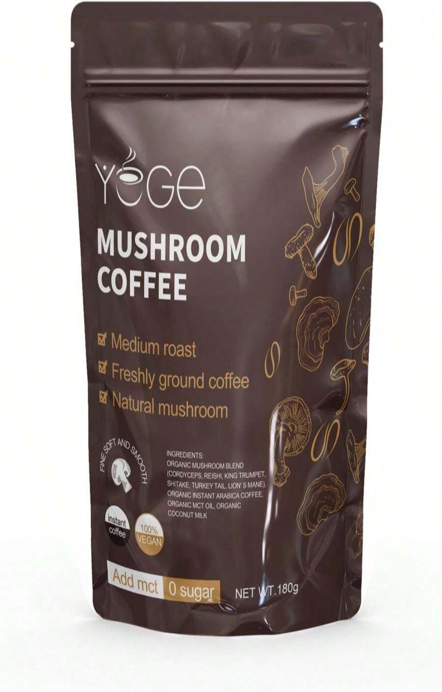 Mushroom Coffee, Instant Organic Mushroom Coffee With Cordyceps, Reish, King Trumpet, Shitake, Turkey Tail, Lions Mane For Energy, Focus, Positive Mood &Amp; Immune Support (30 Servings) - Tên hương vịA - Xem 1