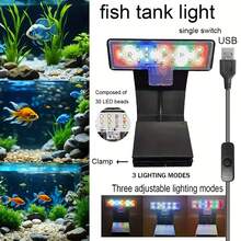 迷你 USB 水族箱 LED 夾燈，魚缸裝飾燈，水生植物照明，多模式可調光，全光譜，5V，適用於魚缸 - 緊湊型桌面水生植物照明 - 彩色 - 查看 10