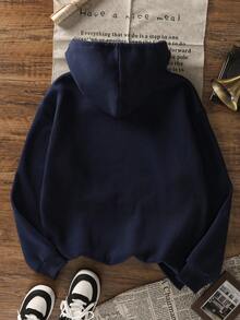 Women's Casual Ins-Style Blue Letter Print Sweatshirt, Fashionable & Versatile, Autumn/Winter - Navy Blue - View 3