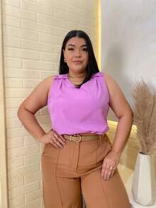 RAINBOW Plain Tank Top Sleeveless Blouse Plain Creppinho With 4 Buttons Plus Size G1G2G3 46-52 Casual Women - 62-LILAIS - 查看 4