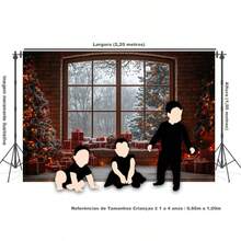 Horizontal Photographic Background For Photo Shoots Sublimated Fabric 3D Fireplace Garland Realistic Christmas Scene 2.20x1.50cm - FF-3260 - 查看 3