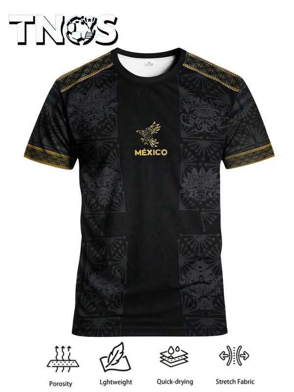 Mexico Men's Soccer Jersey Mexico Youth Crew Neck Comfortable Sports Top With Mayan Civilization, Deity Graphic Print Suitable For Gold Cup Matches, Soccer Training, Daily Fitness And Leisure, Great Gift