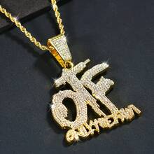 Men's OFF & Only The Family Bold Block Letter Pendant Necklace With Synthetic Stones - Hip Hop Punk Avant-Garde Golden Chain, Father's Day Gift For Dad, Anniversary Present For Husband, Crisscross Chain Design, Sparkling Stone Embellishments, Polished Metallic Finish - 金色 - 查看 2
