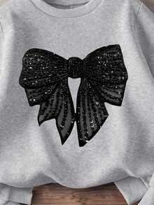 Toddler Girls' Cartoon Pattern Warm Crew Neck Sweatshirt - Grey - View 5