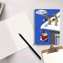 1pc Humorous Holiday Greeting Card - Cartoon Reindeer Selfie Festive Santa Design - Christmas Card For Family Friends Colleagues - Suitable For All Recipients, Holiday Cards, Granddaughter Christmas Card, Neighbor Christmas Cards, Premium Cardstock
