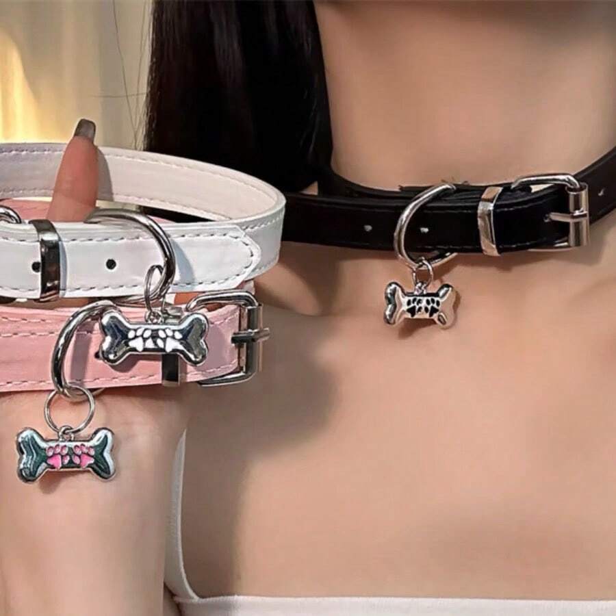 1 Piece Women's Y2K Spicy Girl Sweet  Cool Chocker Collar, Punk-Style Necklace Clavicle Chain, Suitable Daily Wear, Parties And Gatherings - 粉色 - 查看 1