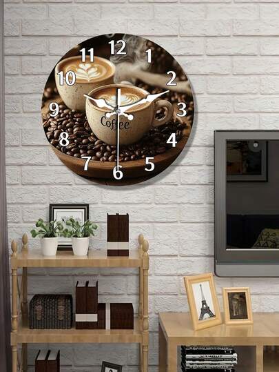 1pc Coffee Lover's Silent Non Ticking Wand Klok Latte Art Cup, Steam Effect Moderne Kitchen, Cafe Artificial Wood/Plastic Ho warming Enthusiasts (AA Batteries Not Included) ative Bean Accent Clock, Home ation, Cozy Aesthetic, Highquality Finish, Kitchen ators view 4