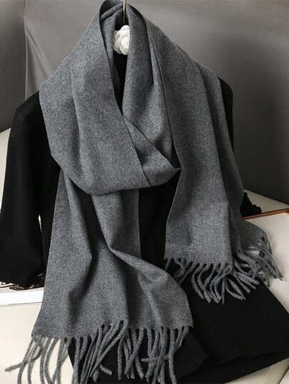 1pc Women's Simple Solid Color Faux Cashmere Skin-Friendly Scarf, Versatile For Autumn/Winter, Suitable For Daily, Outdoor, Commute, Leisure, Campus, Street Wear, Classic Retro Tassel Design