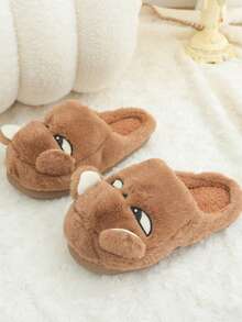 Cute Cartoon Cat Plush Warm Thick Sole Indoor Slippers For Men, Couple Slippers For Winter - Brown - View 4