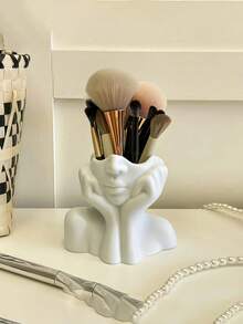 北欧人体彩绘树脂化妆刷收纳管梳妆台桌面眼影眉刷笔架置物架，花瓶现代家居卧室桌柜干花水培插花家居装饰摆件，适用于假日海滩、浴室收藏、卧室收藏、父亲节礼物