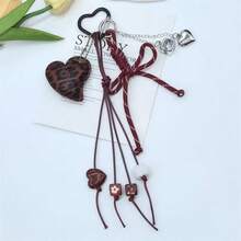 1 pièce Porte-clés pendentif en forme de cœur imprimé léopard en PU 3D, cordon de téléphone mignon, porte-clés, accessoire DIY pour portefeuille - Argent - Voir 2