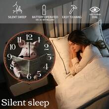 1 Silent Round Wall Clock With Fun Pig Design Reading Newspaper - 10inch Artificial Wood Quartz Clock, Suitable For Bedroom, Office, Home Decoration - Requires AA Batteries (Not Included) - Unique Gift Idea, Living Room Wall Clock