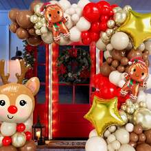 132pcs Christmas-Themed Balloon Garland Arch Set, Includes Reindeer, Gingerbread Man, And Star Foil Balloons, As Well As Red, Brown, Apricot, Sandy White, And Gold Latex Balloons. Perfect For Christmas, Christmas Eve Parties, New Year's Parties, Baby Showers, Birthday Parties, Family Gatherings, And Christmas Decorations. - Multicolor - View 5