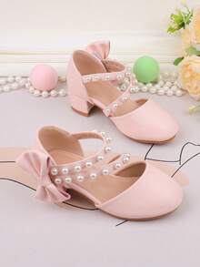 Mädchen Mode Rosa Schleife Klobige High Heel Mary Jane Schuhe, Perlen Prinzessin Kleiderschuhe für alle Jahreszeiten, formelle Party Aufführung Hochzeit Bankett Abendparty, süße niedliche Blumenmädchen Schuhe für Kleinkinder, Kinder, große und kleine Mädchen, vielseitige Kleiderschuhe - Pink - Übersicht 4