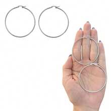 1 Pair Of Stainless Steel Hoop Earrings, Silver Color, Various Models - 國防部. 7 - 查看 1