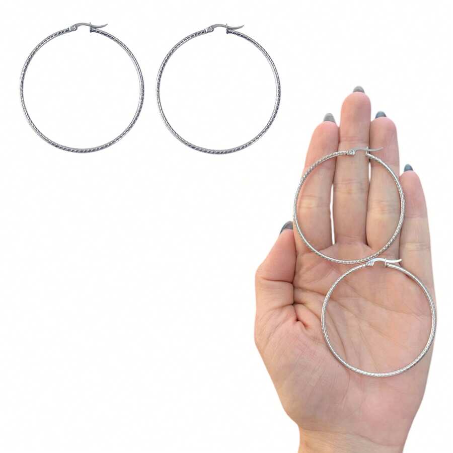 1 Pair Of Stainless Steel Hoop Earrings, Silver Color, Various Models - 國防部. 7 - 查看 1