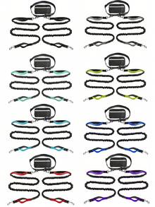 Hands-Free Dog Leash With Reflective Waist Pouch, Retractable Elastic Pet Leash For Walking, Running, Hiking