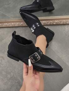 Giày bốt cổ ngắn thời trang nữ, bốt ngắn, bốt Chelsea, bốt, giày tiệc Giáng sinh - màu đen - Xem 15