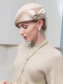 HIMESPORT Winter Women's Lady Wool Felt Beret Hat With Bowknot For Wedding Formal Church Tea Party Cocktail Fascinator Hats