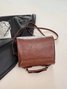 1pc PU Leather Embossed Pattern Fashion Metal Lock Design Chic Handbag & Shoulder Bag - Brown - View 5