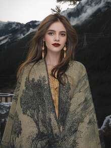 1PC Women Luxury 2-In-1 Wearable Blanket Shawl Wrap - Oversized Soft Floral Cape Scarf, Elegant Evening Party Cover Up, Travel Wedding Gift Idea - Floral Cape Shawl - View 2