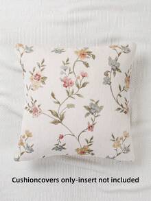 1pc Floral Jacquard Fabric Reversible Throw Pillow Cover, Modern Polyester Square Cushion Cover Suitable For Living Room - Multicolor - View 2