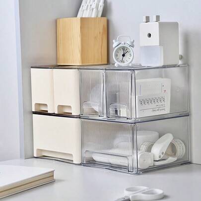 1pc Transparent Acrylic Desktop Storage Box, Multi-Layer Drawer Organizer For Office And Study, Clear See-Through Desk Organizer With Multiple Compartments For Pens, Clips, Notepads, Stationery And Small Accessories, Lightweight And Easy Access, Ideal For Home Office, School Desk, And Craft Space