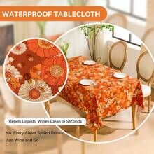 1PC Colorful Retro Daisy Floral Tablecloth Orange Brown Bohemian Rectangle Tablecloth Durable Polyester Easy Care & Washable Fits Round Tables Perfect For Indoor Home Decor For Outdoor Garden & Patio Parties Wedding Decor Tablecloth Picnic Table Cover Washable & Easy Clean Table Mat - Multicolor - View 5