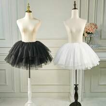 1pc Women's White/Black Fluffy Tutu Skirt, Asymmetrical Multi-Layer Soft Net Waistless Skirt, Princess Skirt, Puff Skirt, Multi-Layer Tulle Skirt, Boneless Skirt Suitable For Weddings, Banquets, Performances, Parties, Dance Performances, Cosplay, Holiday Performances, Dance Skirt, Short Underskirt, Can Be Worn Outerwear, Halloween Costume Accessory