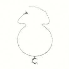 1 Piece Women Pendant Necklace Casual And Fashionable Moon Pendant Necklace For Daily Wear - 銀色 - 查看 8