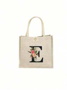 1 Stück Leinen Blumen Buchstaben Handtasche, einfache Handtasche mit großer Kapazität, tragbare lässige Aufbewahrungstasche, multifunktionale Einkaufstasche, personalisiertes Geschenktasche, geeignet für Hochzeiten, Geburtstage, Strände, Festivals, perfekte Geschenke für Frauen, Lehrer, Freunde, Brautjungfern, große Taschen, Studenten und Schulanfang, beste Lehrergeschenke für den Lehrertag, beste Geschenke zur Wertschätzung von Lehrern