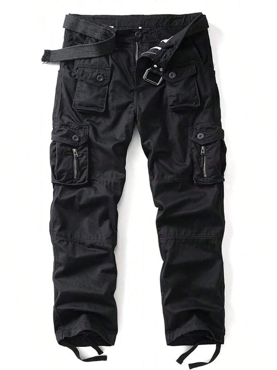 Men's Cargo Work Pants Cotton Casual Wild Outdoor Ripstop Camo Trousers With 9 Pockets-20256688 - màu đen - Xem 1