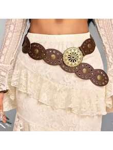 1pc Vintage PU Leather Waist Belt, Suitable For Jeans, Dresses, All Seasons