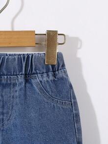 Pantalones largos de niña bebé de mezclilla lavada, diseño versátil con múltiples bolsillos, para uso casual y al aire libre