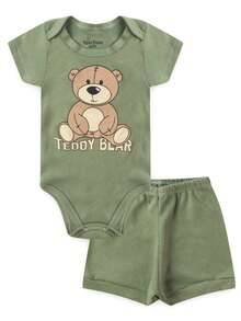 Kit 8 Peças Body Bebê Manga Curta e Shorts Sortidos 100% algodao - 4 Conjuntos - Azul Royal - Visão 6