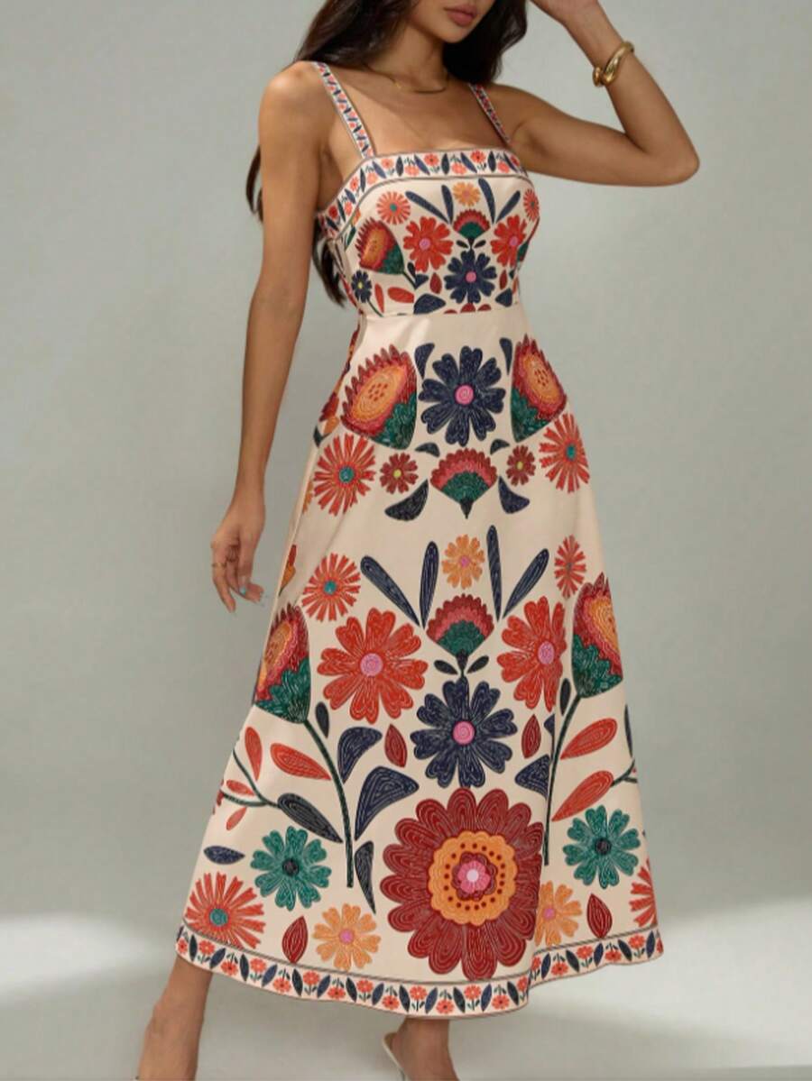 Missord Women's Sleeveless Crinkle Waist Dress: Casual Floral Print Holiday Style - 紅色 - 查看 1