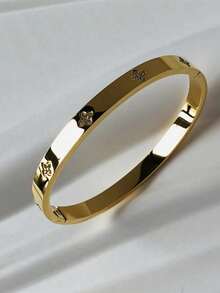 Vòng tay Cubic Zirconia nhiều màu chống thấm nước bằng thép không gỉ, vòng tay mở mạ 18k, trang sức thời trang cho nữ - Vàng - Xem 8
