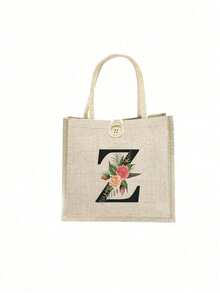1 Stück Leinen Blumen Buchstaben Handtasche, einfache Handtasche mit großer Kapazität, tragbare lässige Aufbewahrungstasche, multifunktionale Einkaufstasche, personalisiertes Geschenktasche, geeignet für Hochzeiten, Geburtstage, Strände, Festivals, perfekte Geschenke für Frauen, Lehrer, Freunde, Brautjungfern, große Taschen, Studenten und Schulanfang, beste Lehrergeschenke für den Lehrertag, beste Geschenke zur Wertschätzung von Lehrern