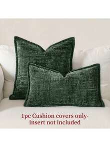 1pc Chenille Pillow Case, Soft Plush Sofa Throw Pillow Cover For Fall/Winter Home, Bed, Decor (Pillow Insert Not Included) - Olive Green - View 2