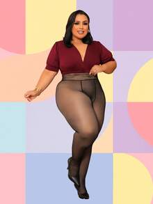BLACK PLUS SIZE WOMEN'S TIGHTS WITH PLUSH LINED, WARM END - Cream - View 8