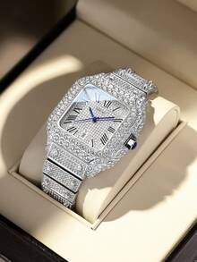 DAYAND NIGHT 2025 New 42mm Full Rhinestone Luxury Quartz Watch, Iced-Out Diamond Watch, Moissanite Roman Watch, Dazzling, Unisex, Business Casual, Fashion Versatile, Waterproof, Popular Model - 22 Colors, Suitable For Party, Banquet, Daily Wear, Gift For Valentine's Day, Anniversary, Birthday - 玫瑰金 - 查看 19