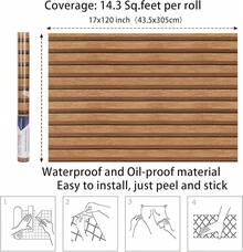 Arthome 44x300CM Papel de Contacto Pelar y Pegar Papel Pintado de Grano Rejilla de Madera Autoadhesivo Rollo de Vinilo de Paredíble para Armarios Estantes de Escritorio de Encimera - Rejilla Marrón Claro - Ver 9