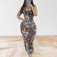 Women Midi Dresses - Chocolate Brown - View 2