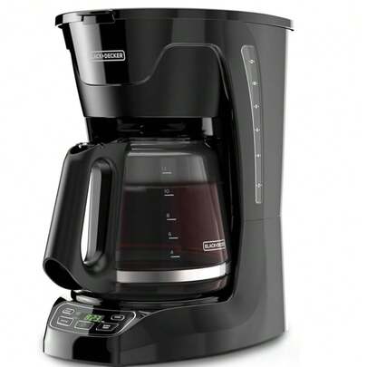 Cafetera Programable BLACK+DECKER  para 12 tazas, color negro, CM1110B-LA, Panel digital para Programar la hora y para preparar café automáticamente, filtro permanente