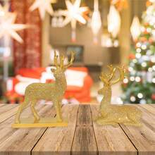 2 figuras navideñas de renos, estatuas de ciervos de resina brillante, decoración de escritorio para sala de estar, hogar y fiestas navideñas. - oro - Ver 4