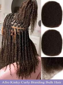 50g/Pack Afro Kinky Bulk Human Hair Extensions 10-16 Inch Natural Color Human Hair For Boho Twist Braiding Dreadlocks Unisex  Natural Look For Twists And Braids Extentions - S2 - 查看 1