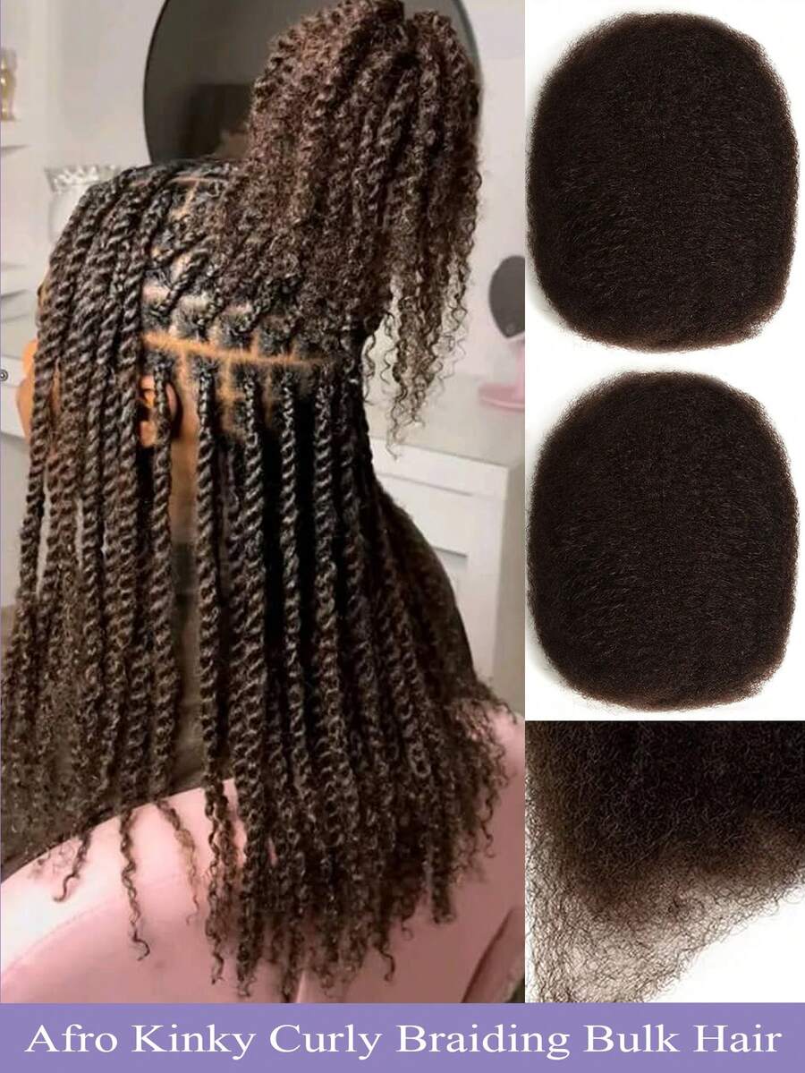 50g/Pack Afro Kinky Bulk Human Hair Extensions 10-16 Inch Natural Color Human Hair For Boho Twist Braiding Dreadlocks Unisex Natural Look For Twists And Braids Extentions - S2 - 查看 1